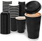 Coffee Cups with Lids, 100 Pack Disposable Coffee Cups Insulated Ripple Paper Cups for Water, Juice, Espresso (Black 16 oz)
